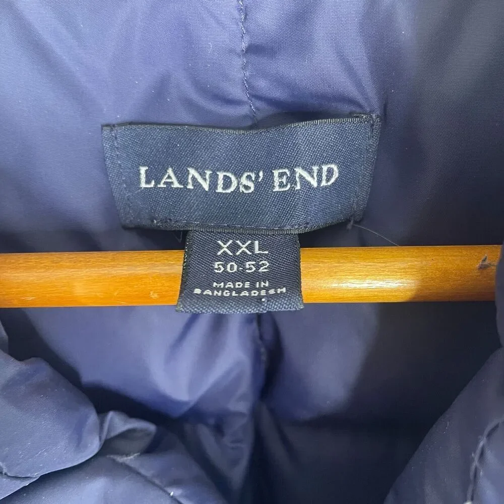 Lands End Vest Men 2XL Blue Down Puffer Pockets Outdoor Camp Hike Winter